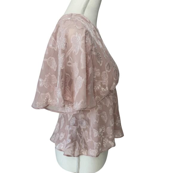 EXPRESS Top Womens Small Pink Y2K Peplum Floral Fairy Feminine Cinch Waist - Picture 4 of 11